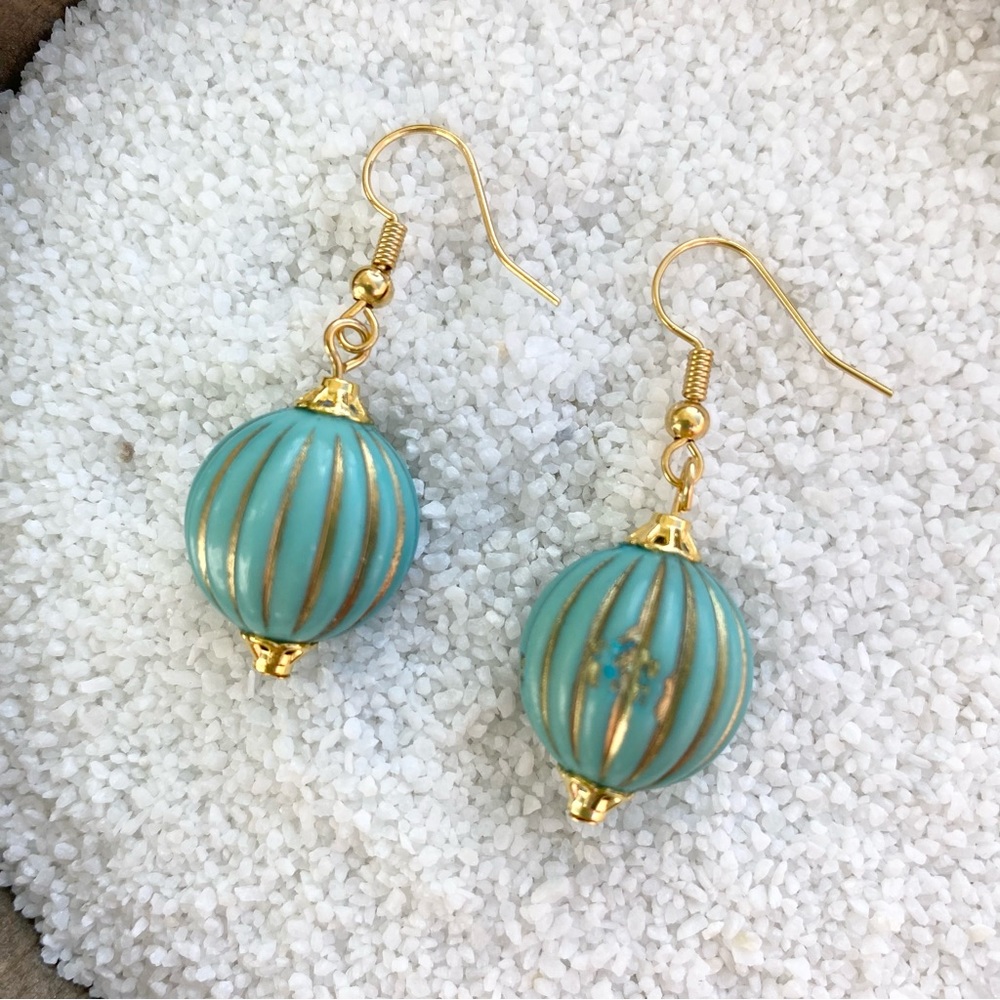 Handmade Turquoise and Gold Bead Elise Earrings